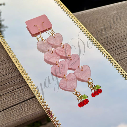 4 Tier Pink Hearts with Cherry Charms